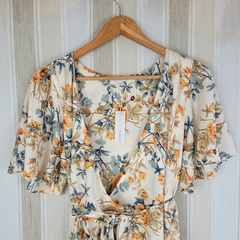 NEW Baltic Born Amara Wrap Dress Maxi Length Ivory Multi Floral Size Medium - Picture 3 of 11